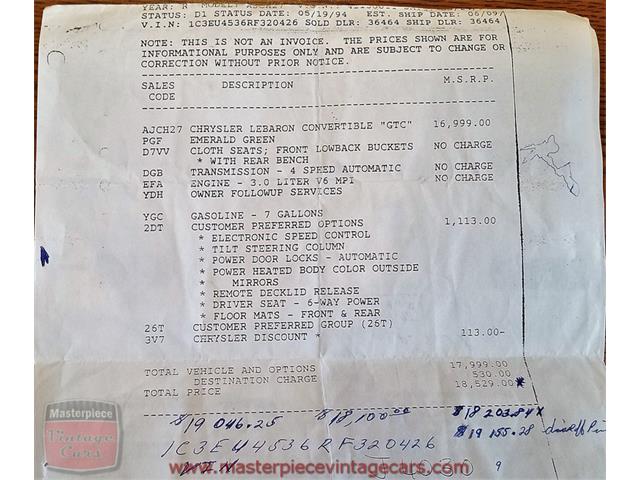 1994 Chrysler LeBaron (CC-1007741) for sale in Whiteland, Indiana