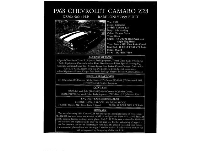 1968 Chevrolet Camaro Z28 For Sale Cc 1030301