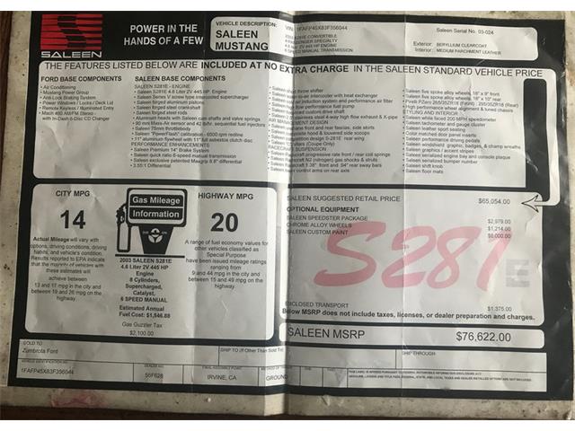 2003 Ford Saleen Mustang S281 Extreme (CC-1066846) for sale in Oklahoma City, Oklahoma