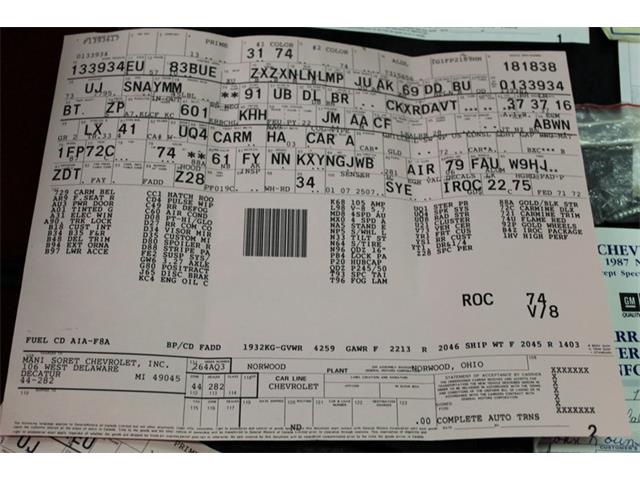 1987 Chevrolet Camaro (CC-1174314) for sale in Grand Rapids, Michigan