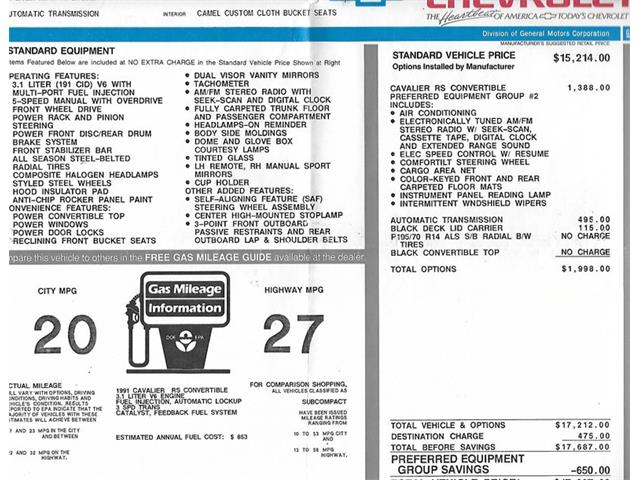 1991 Chevrolet Cavalier (CC-1223008) for sale in Alsip, Illinois