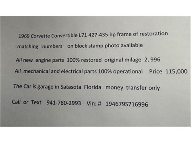 1969 Chevrolet Corvette Stingray (CC-1442442) for sale in Sarasota, Florida