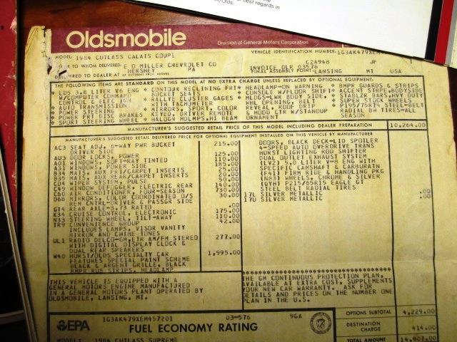 1984 Oldsmobile Cutlass (CC-1456291) for sale in Harrisburg, Pennsylvania