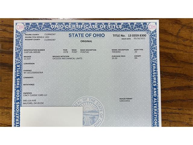 1978 Pontiac Firebird Formula (CC-1600219) for sale in Milford, Ohio