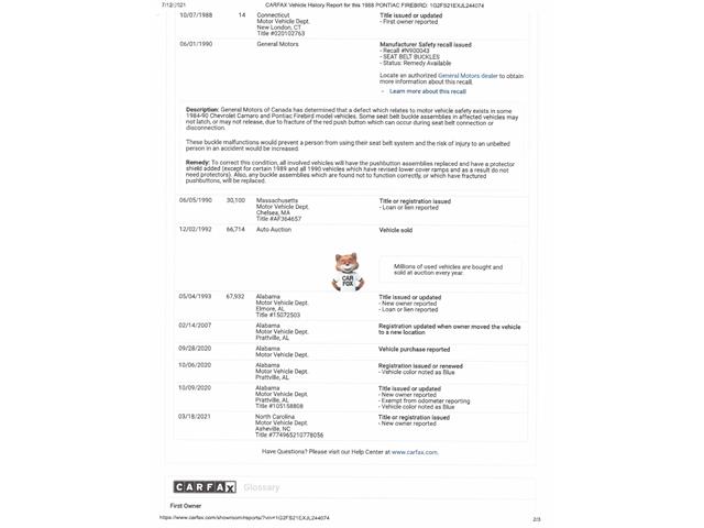 1988 Pontiac Firebird Formula (CC-1636944) for sale in ASHEVILLE, North Carolina