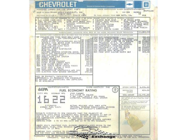 1985 Chevrolet Camaro (CC-1746946) for sale in Alsip, Illinois