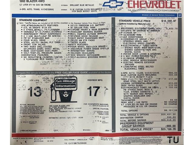 1992 Chevrolet Blazer (CC-1781815) for sale in Morgantown, Pennsylvania