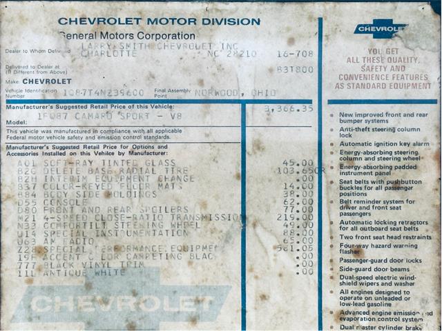 1974 Chevrolet Camaro (CC-1791348) for sale in Mooresville, North Carolina
