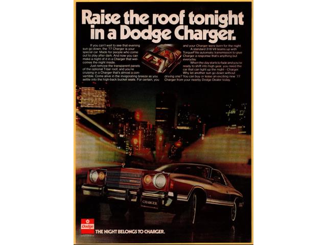1977 DODGE CHARGER 318 V8 COUPE CHRYSLER USA AD ART PRINT POSTER main image 0