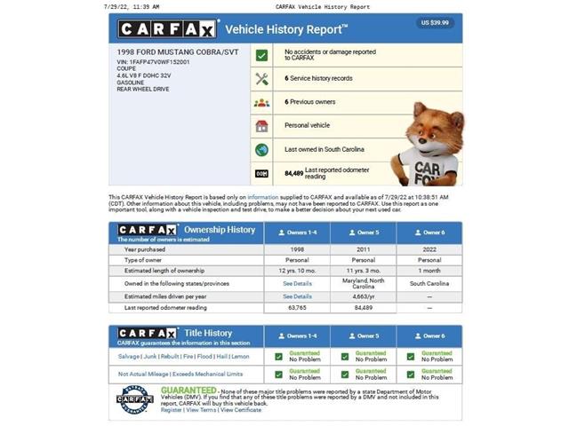 1998 Ford Mustang SVT Cobra (CC-1800612) for sale in Warner Robins, Georgia