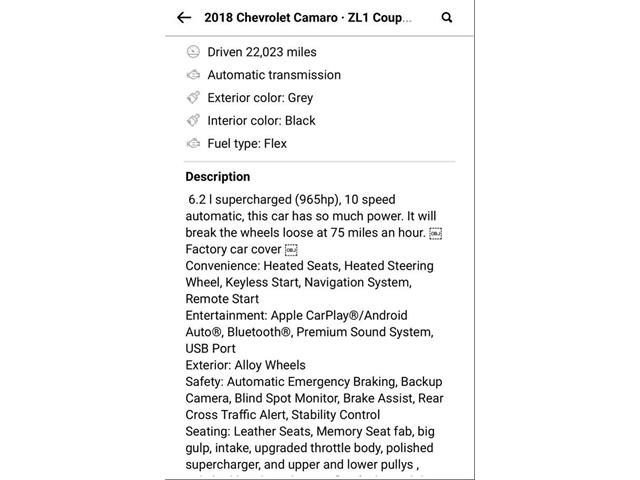 2018 Chevrolet Camaro ZL1 (CC-1877302) for sale in Sarasota, Florida