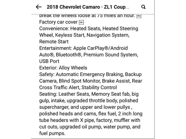 2018 Chevrolet Camaro ZL1 (CC-1877302) for sale in Sarasota, Florida