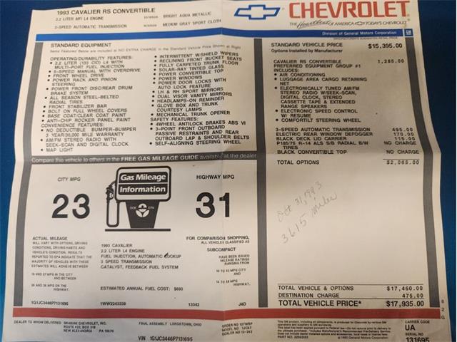 1993 Chevrolet Cavalier (CC-2006057) for sale in Carlisle, Pennsylvania