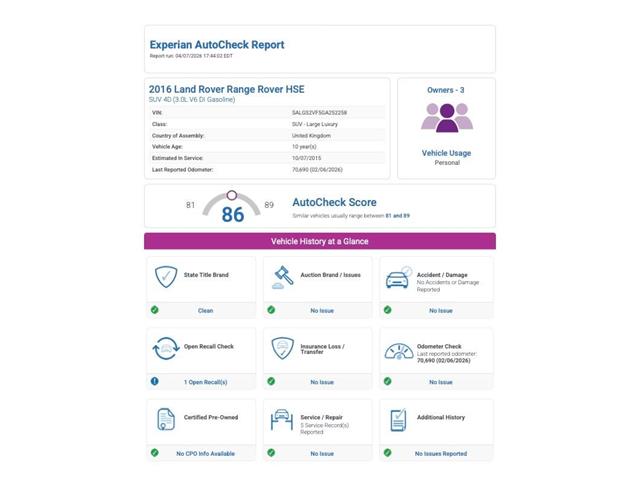 2016 Land Rover Range Rover (CC-2065358) for sale in Denver , Colorado