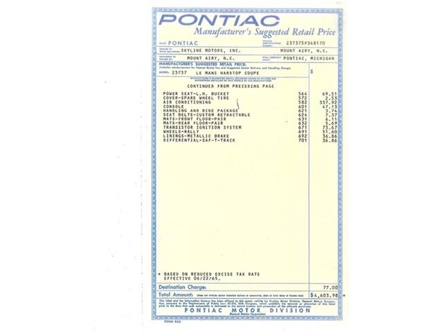 1965 Pontiac GTO (CC-2067218) for sale in Mooresville, North Carolina