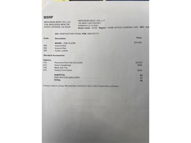 1998 Mercedes-Benz SL500 (CC-2067581) for sale in Upper Saddle River, New Jersey