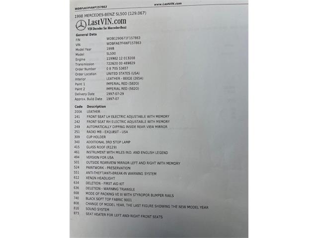 1998 Mercedes-Benz SL500 (CC-2067581) for sale in Upper Saddle River, New Jersey