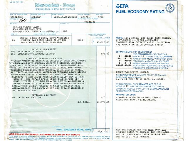 1984 Mercedes-Benz 380SL (CC-2067597) for sale in St. Louis, Missouri