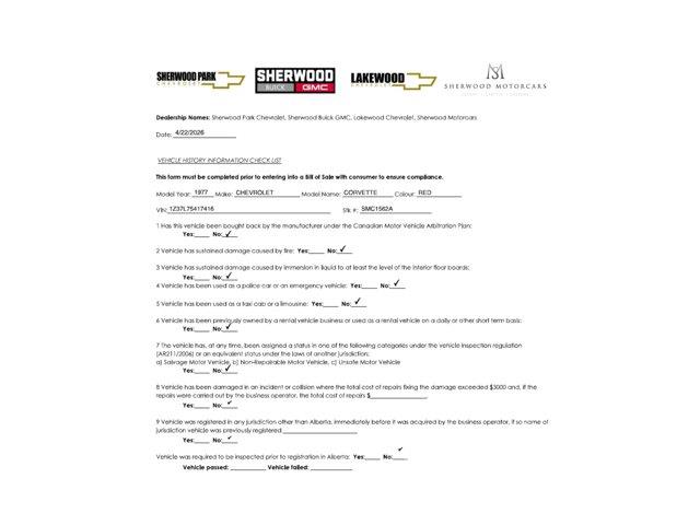 1977 Chevrolet Corvette (CC-2067752) for sale in Sherwood Park, Alberta