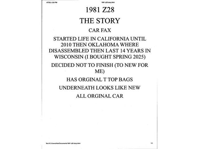 1981 Chevrolet Camaro (CC-2068424) for sale in Mankato, Minnesota