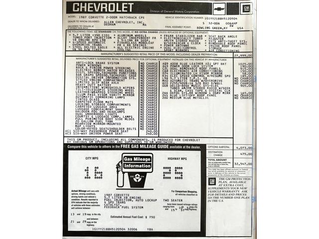 1987 Chevrolet Corvette (CC-2069528) for sale in Hingham, Massachusetts