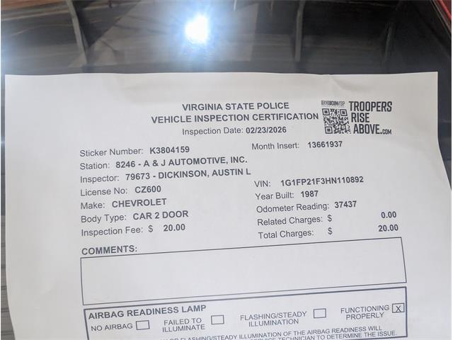1987 Chevrolet Camaro IROC Z28 (CC-2073296) for sale in Spotsylvania Courthouse, Virginia