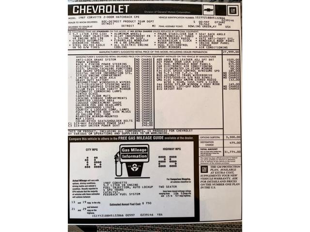 1987 Chevrolet Corvette (CC-2078672) for sale in Livonia, Michigan