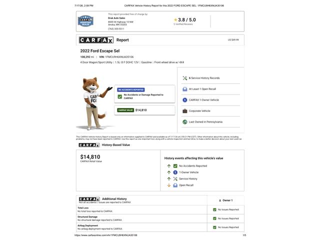 2022 Ford Escape (CC-2095193) for sale in Ramsey, Minnesota