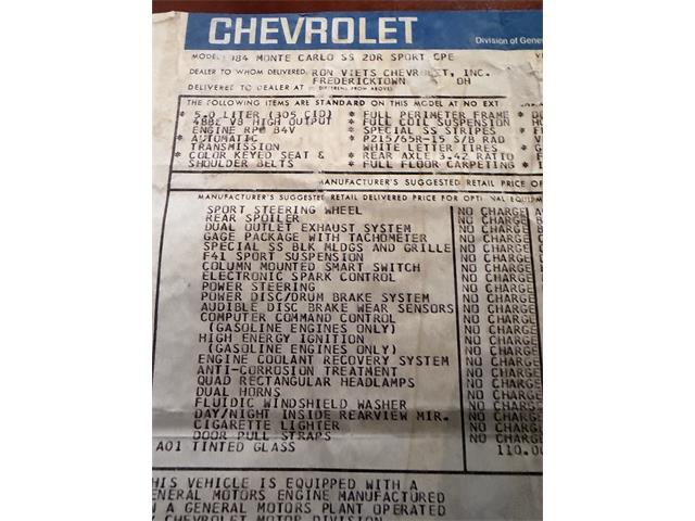 1984 Chevrolet Monte Carlo SS (CC-2096571) for sale in Washington, New Jersey