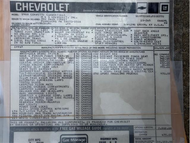 1988 Chevrolet Corvette (CC-2096760) for sale in Newfield, New Jersey
