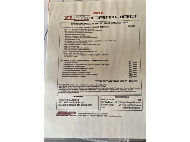 2010 Chevrolet Camaro ZL1 (CC-2101858) for sale in Laurel, Maryland