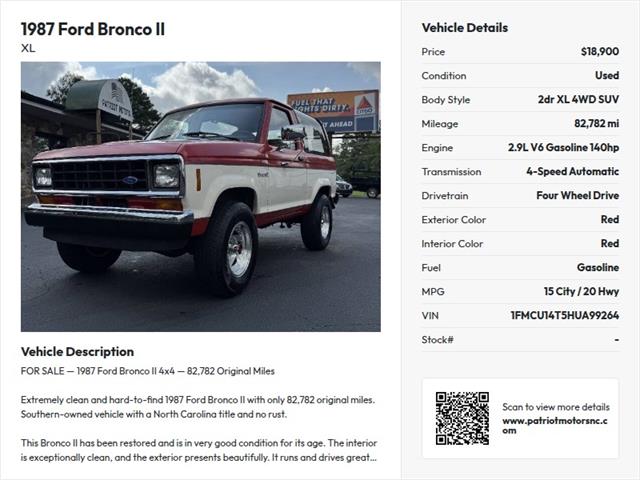 1987 Ford Bronco II (CC-2103445) for sale in Denver, North Carolina