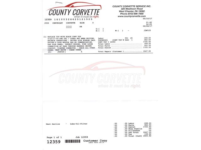 2002 Chevrolet Corvette (CC-2103977) for sale in West Chester, Pennsylvania