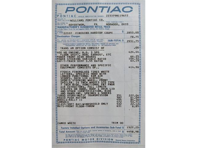 1969 Pontiac Firebird (CC-2120927) for sale in Greensboro, North Carolina