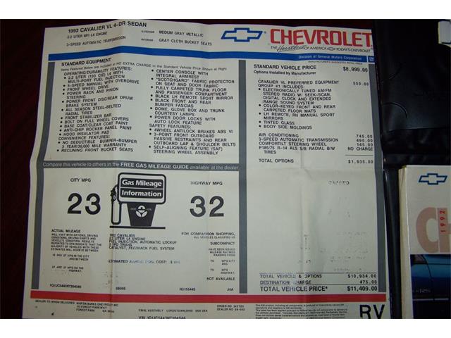 1992 Chevrolet Cavalier 2.2l Sedan (CC-743395) for sale in Canton, Georgia